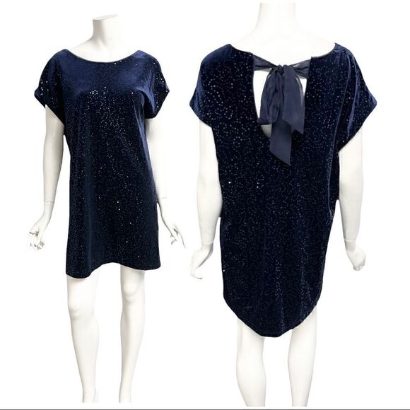 Oleg Cassini Blue Velvet W/Sequins Mini Dress - Picture 1 of 5